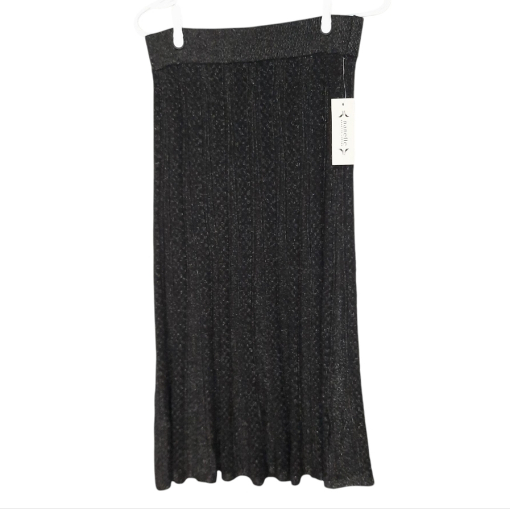 Nanette Lepore Lurex Ribbed knit Midi Skirt Pull On Elegant Womens Size Med New